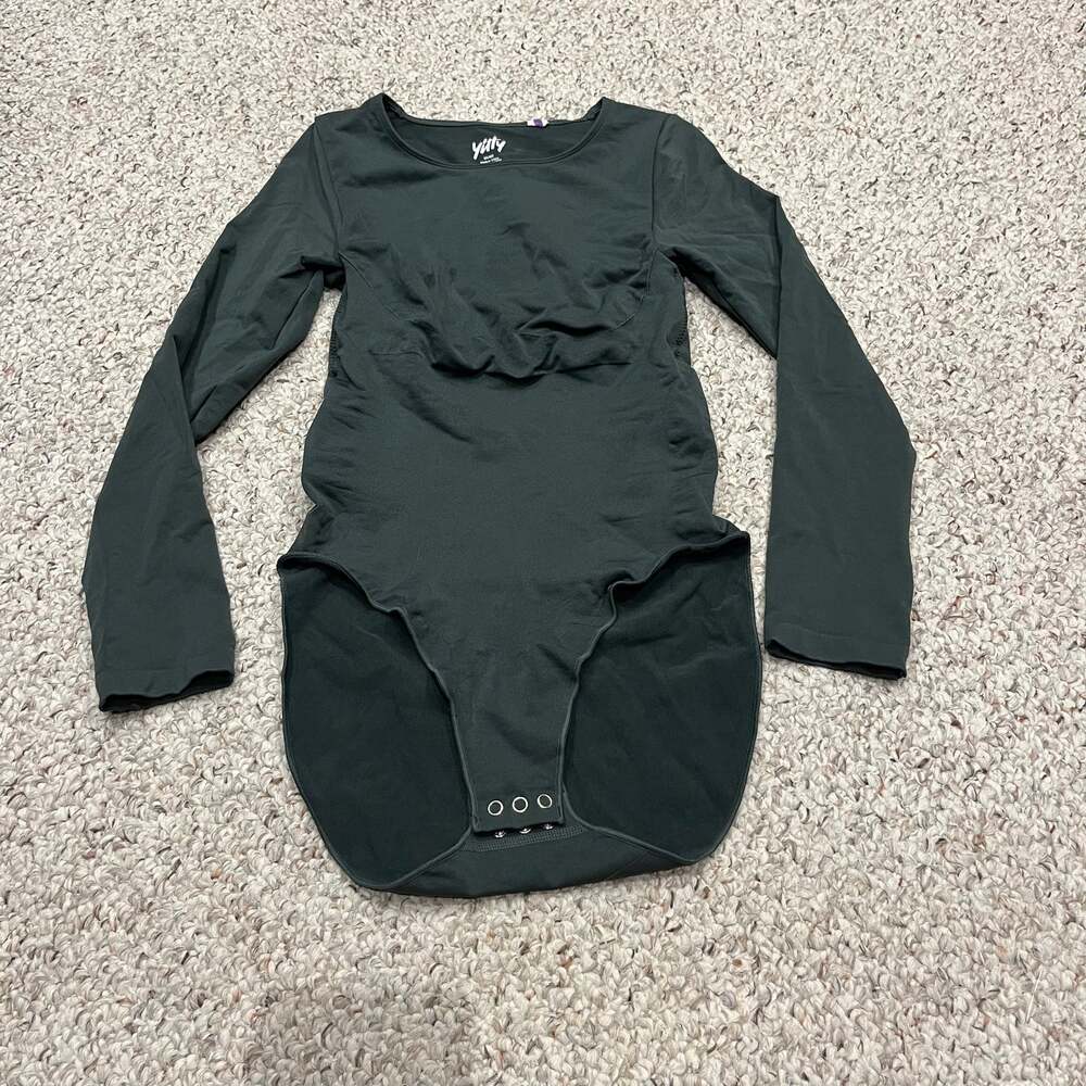 Yitty Long Sleeve Shapewear Bodysuit 1x/2x Dark Green Stretch Compression